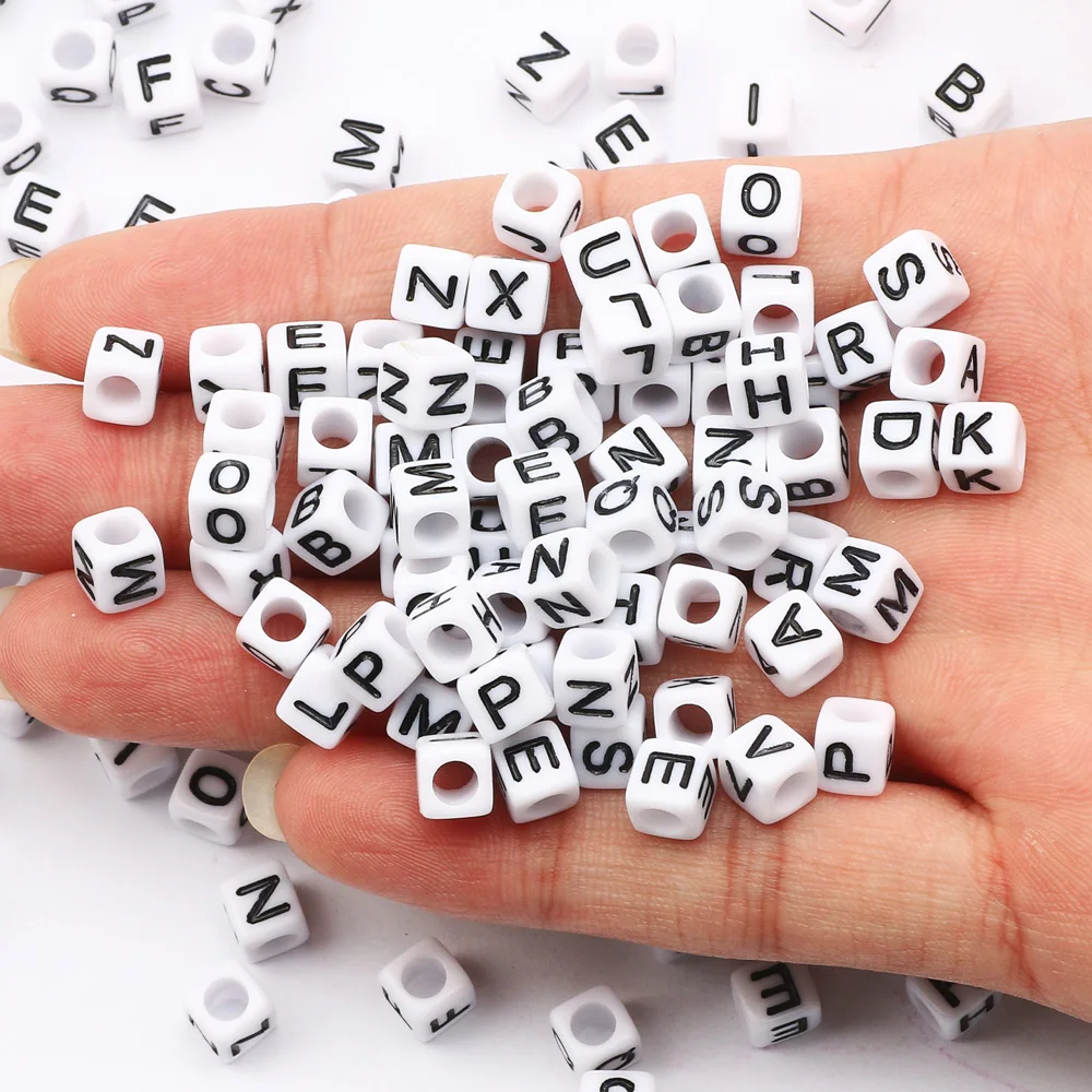 Top Trends: 100-500pcs Square White And Black Mixed Letter Acrylic Beads Cube Loose Spacer Alphabet Beads For Jewelry Making Diy Accessories Shoppable Styles