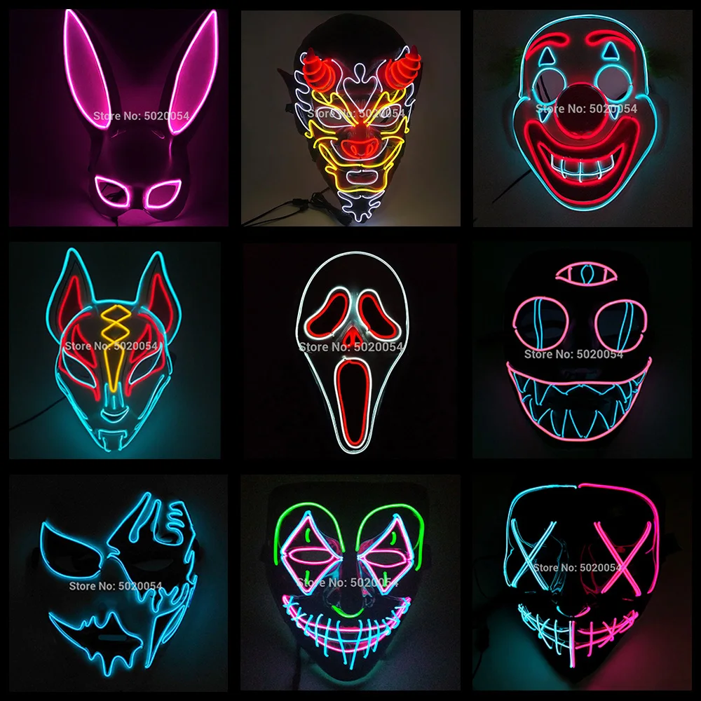 Top Trends: Hot Carnival LED Mask Glowing Halloween Mask Rave Mask Carnival Costume DJ Light Up Masks Anime Cosplay Props Shoppable Styles