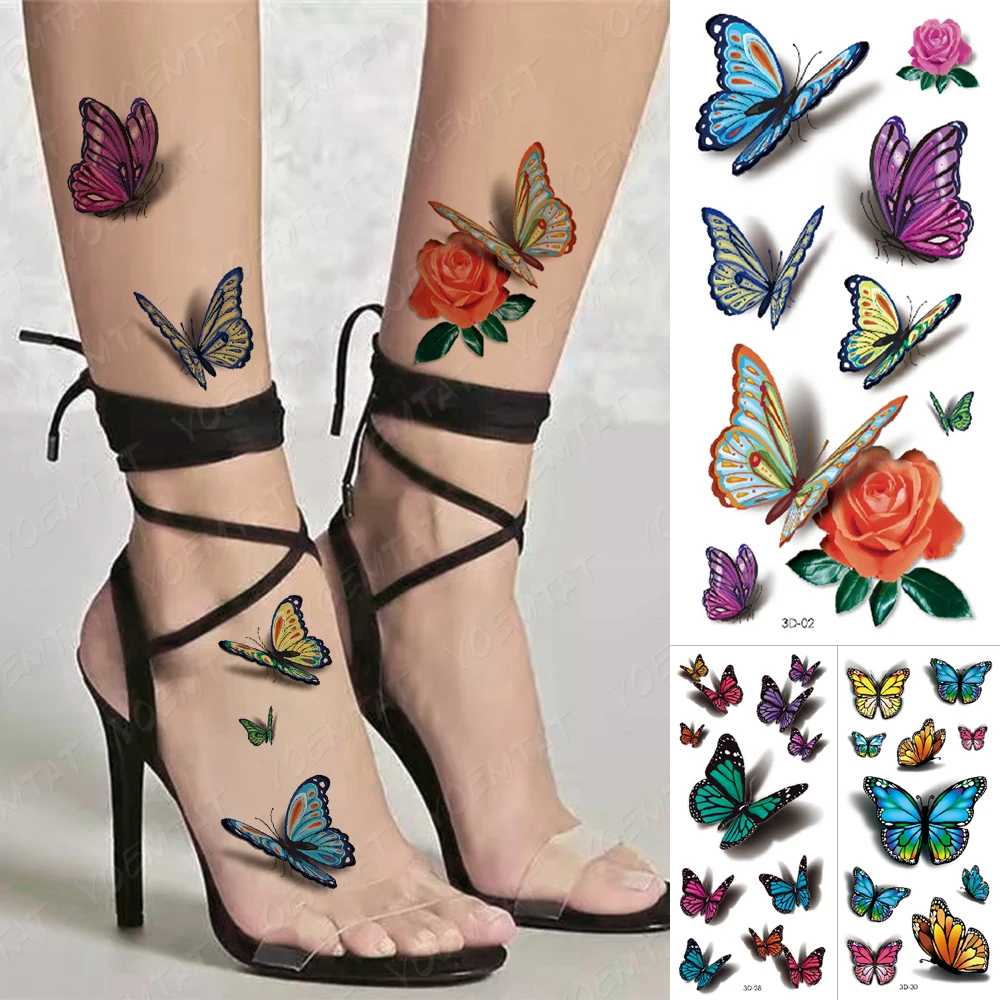 Top Trends: 3D Butterfly Waterproof Temporary Tattoo Sticker Woman Ankle Wrist Chest Flash Tatoo Girl Color Body Art Fake Tatto Realistic Shoppable Styles