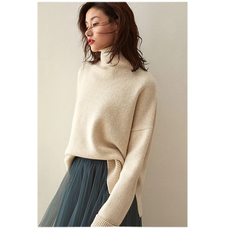 Top Trends: Autumn And Winter New Turtleneck Cashmere Sweater Women 100% Wool Knitted Sweater Long Sleeve Thick Lazy Wind Sweater Loose Larg Shoppable Styles - Image 2