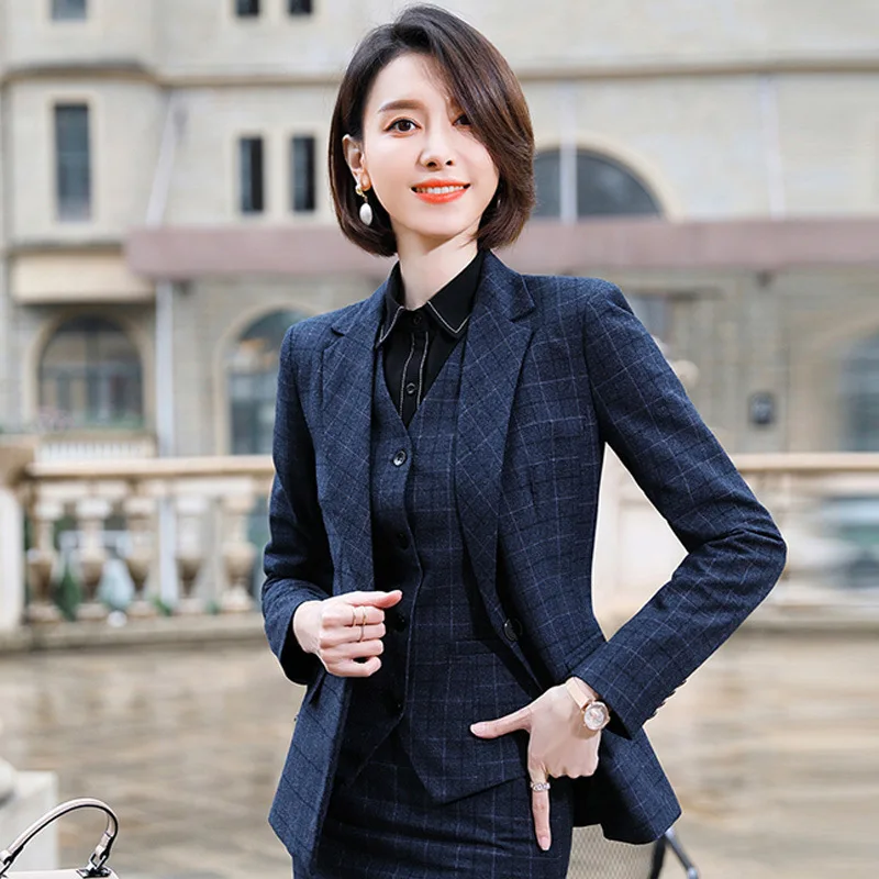 Top Trends: IZICFLY Autumn Spring Professional Plaid Uniform Business Suits With Trouser Slim Office Blazer Set For Women Work Wear-1 Piece Shoppable Styles