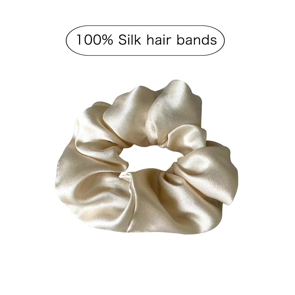 Top Trends: 100% Pure Mulberry Silk Large Scrunchies Rubber Bands Hair Ties Gun Elastics Simple Pure Color For Women Girls 19 Momme 3.5CM Shoppable Styles