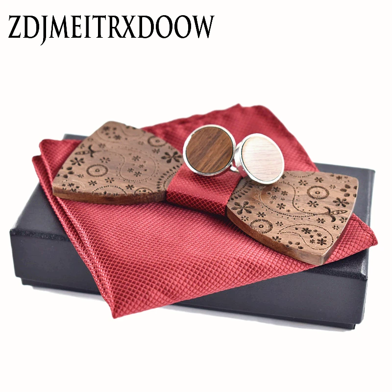 Top Trends: New 2022 Wooden Tie Cufflinks HandKerchief Fashion Wood Bow Tie Wedding Dinne Printing Handmade Corbata Wooden Ties Gravata Set Shoppable Styles - Image 6