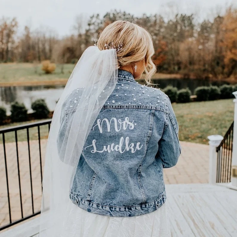 Top Trends: Mrs Denim Jacket With Pearls / Personalized Jean Jacket / Bride Jacket / Wedding Jacket / Gift For Bride / Just Married Jacket / Shoppable Styles