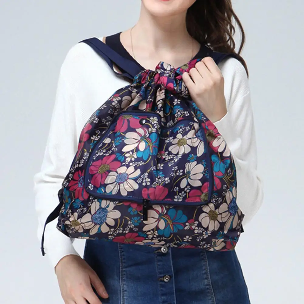 Top Trends: Hot Sales Foldable Flower Printing Nylon Drawcord Waterproof Large Capacity Shopping Backpack Women's Leisure Portable Travel Shoppable Styles - Image 3