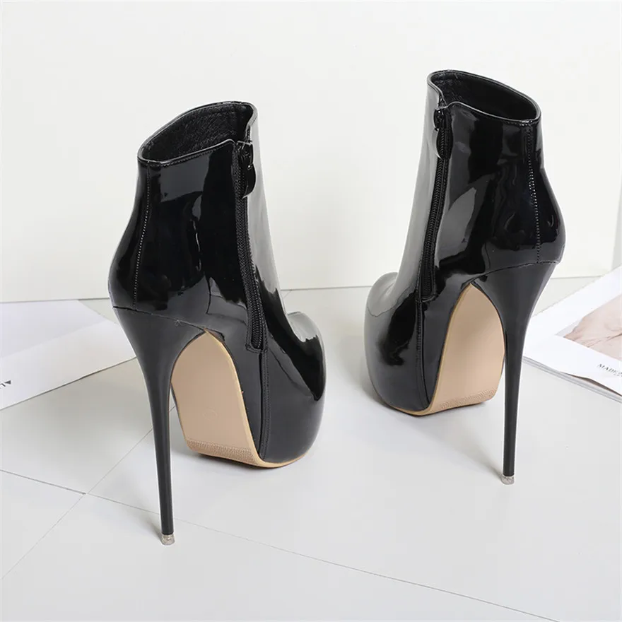 Top Trends: Big Size 35-47 Patent Leather Women Boots Round Toe Side Zipper Super High Heels 16CM Pumps 2024 Sexy Platform Party Shoes Woman Shoppable Styles - Image 2