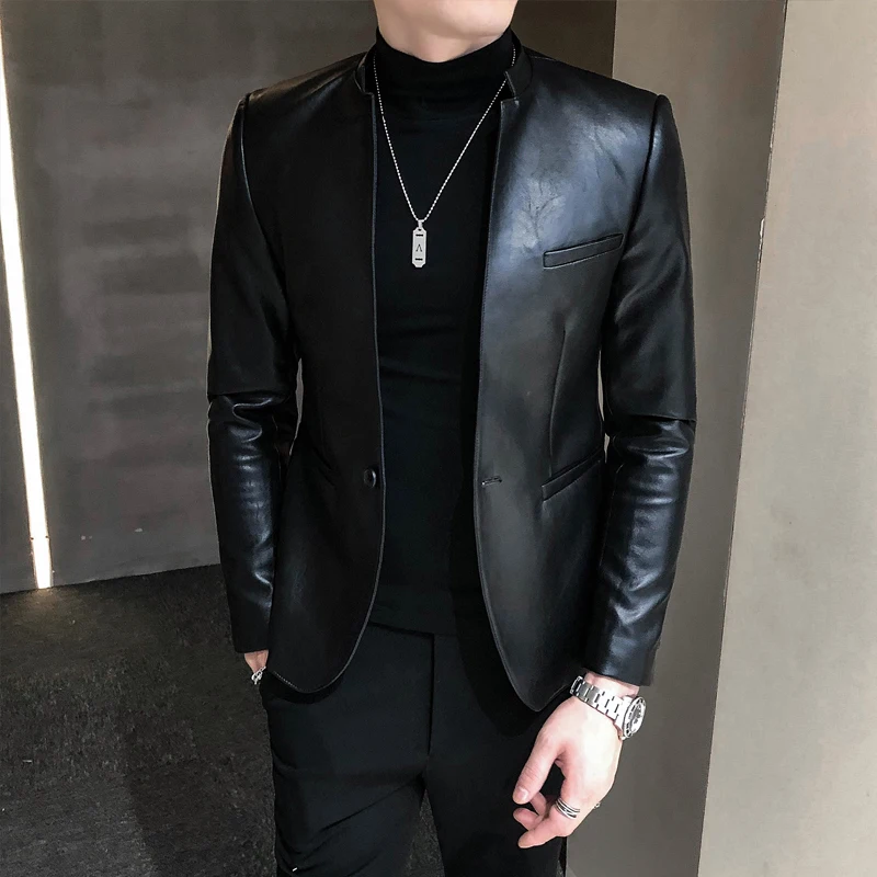 Top Trends: 2022 Brand Clothing Fashion Men's High Quality Casual Leather Jacket Male Slim Fit Business Leather Suit Coats / Man Blazers S-3XL Shoppable Styles - Image 3