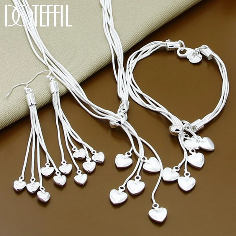 Top Trends: DOTEFFIL 925 Sterling Silver Heart Snake Chain Necklace Bracelet Earring Set For Woman Wedding Engagement Party Fashion Jewelry Shoppable Styles