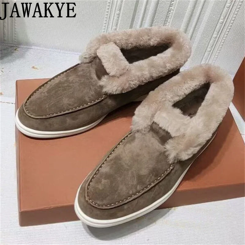 Top Trends: Winter Luxury Classic Furry Shoes Women Round Toe Slip-on Wool High Top Flats Ankle Boots Comfort Warm Hot Sale Snow Boots Men Shoppable Styles - Image 2