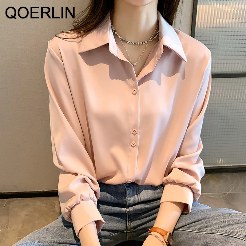 Top Trends: QOERLIN 4XL OL Style Chiffon Blouse Women Long Sleeve Elegant Tops Shirt Solid Long Sleeve Korean Loose Blouses Blusas Pink Blue Shoppable Styles