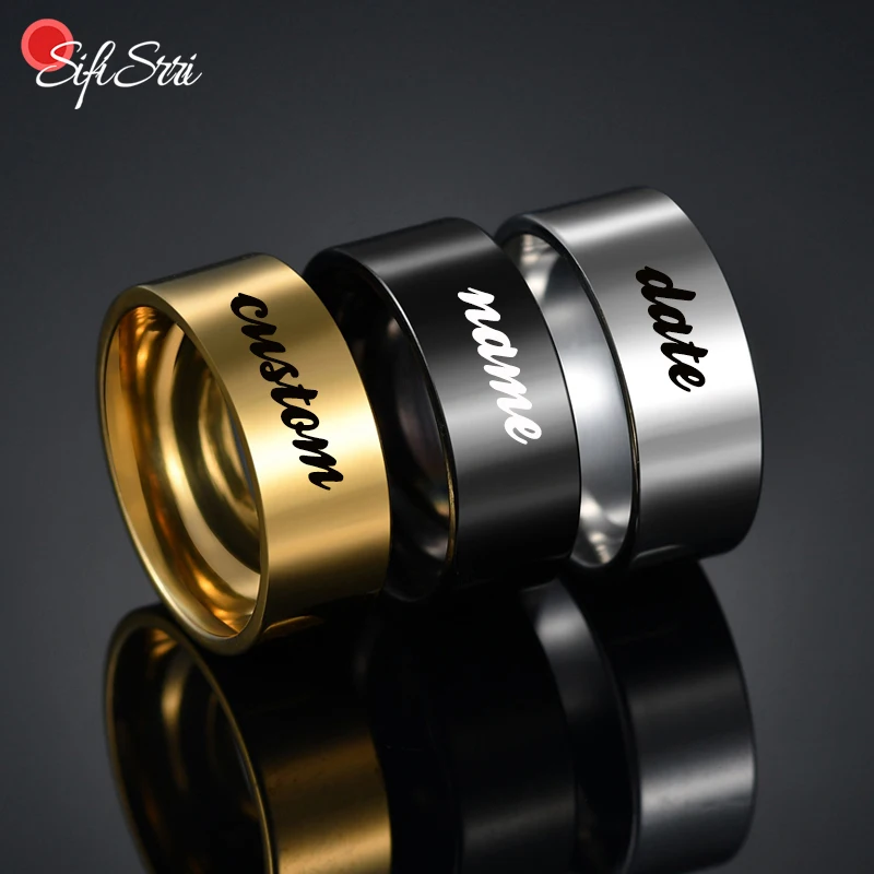 Top Trends: Sifisrri 8mm Personalized Stainless Steel Engraved Name Couple Rings Women Men Wedding Band For Lovers Engagement Gift Anillos Shoppable Styles