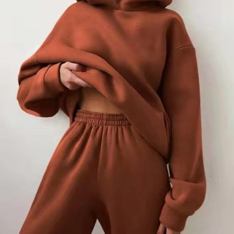 Top Trends: Women&#039;s Fleece-Lined 2 Piece Set Winter Solid Warm Elegant Tracksuit Oversized Hoodies Pullover Sweatshirt And Pants Sportwear Shoppable Styles