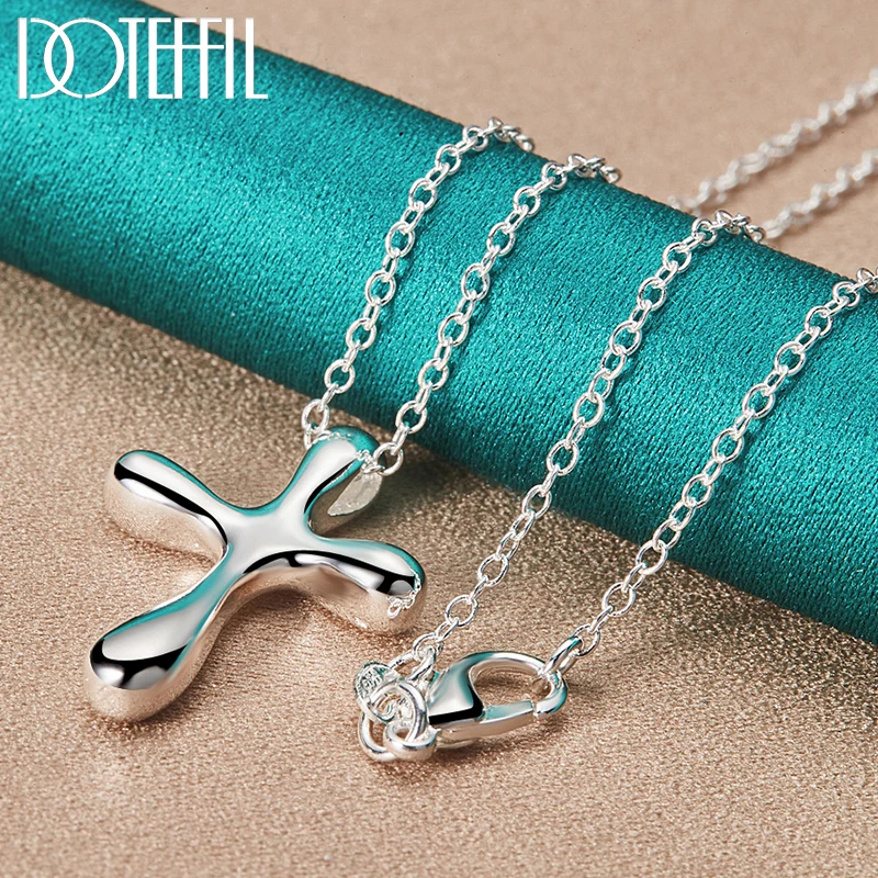 Top Trends: DOTEFFIL 925 Sterling Silver Droplets Cross Pendant Necklace 18-30 Inches Chain For Woman Man Wedding Engagement Jewelry Shoppable Styles