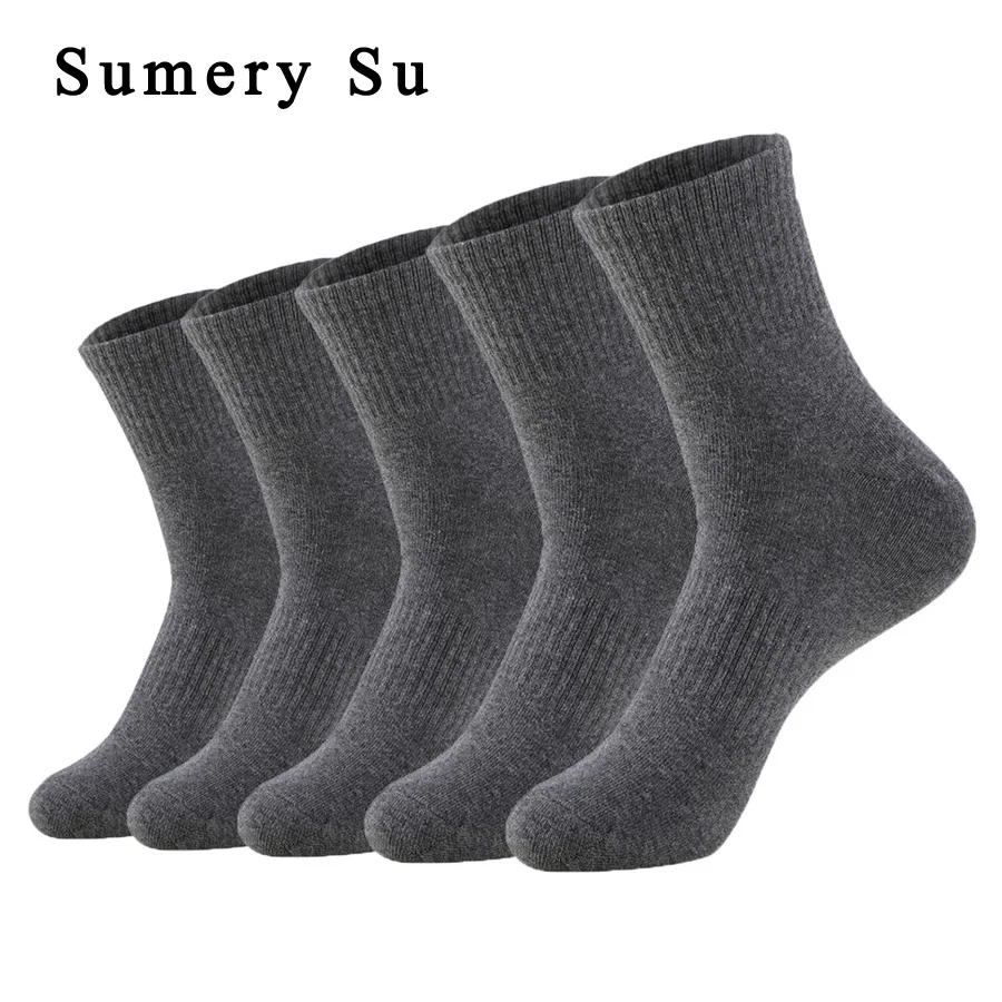 Top Trends: 5 Pairs / Lot Socks Men Cotton Running Casual Thick Solid Compression Breathable Outdoor Travel Long High Crew Sock Male 4 Styles Shoppable Styles