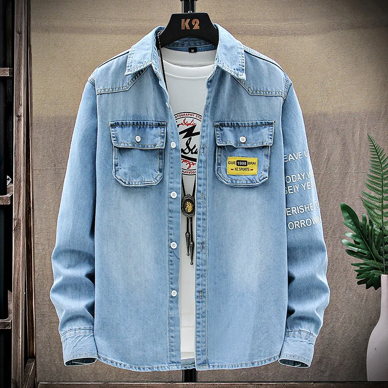 Top Trends: Long-sleeved Solid Denim Shirt Men Fashion Brand Classic Retro Denim Pocket Decoration Business Shirt Spring And Autumn Tops Shoppable Styles - Image 3