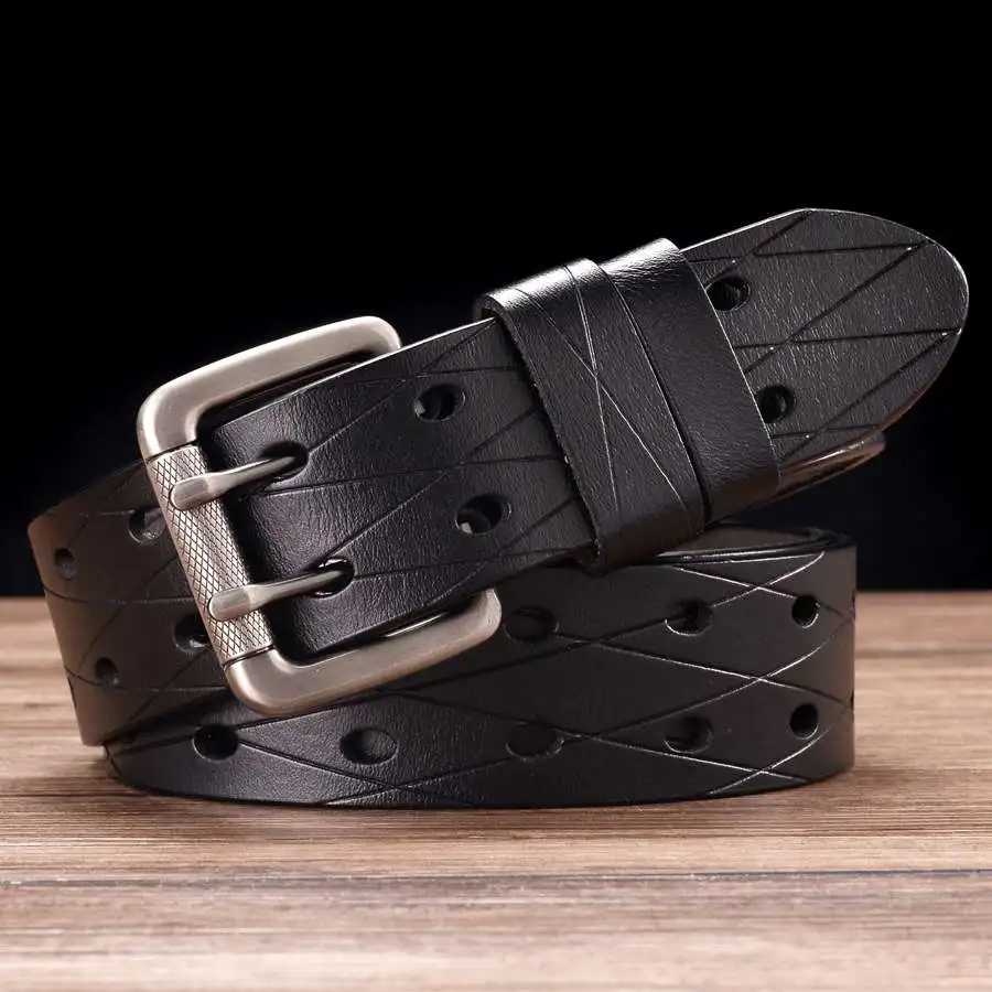 Top Trends: Men's Leather Double Prong Belt Classic Pin Buckle Strap Universal Hollowed Out Waistband NEW Width:3.8cm Shoppable Styles