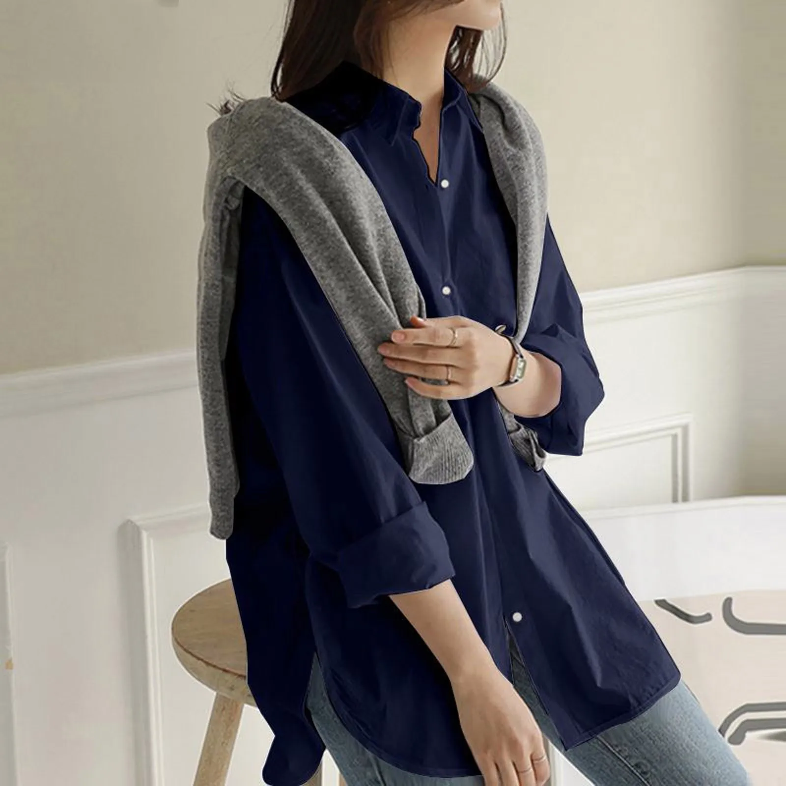 Top Trends: Casual Loose Long Shirt Women Solid Colour Oversize V-Neck Long Sleeve Button Top Shirt Blouse Ropa Mujer блузка женская 2023 Shoppable Styles - Image 3