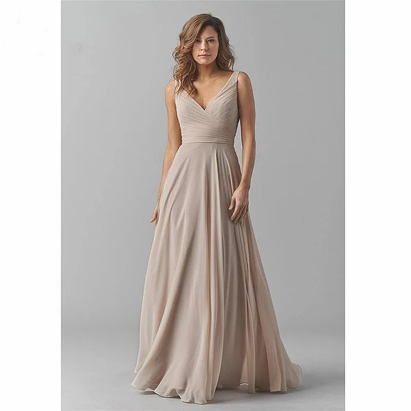 Top Trends: 2019 Vintage Bridesmaid Dresses V-Neck Wedding Party Dress Pleat Chiffon Sleeveless Prom Bridesmaid Dresses For Women Shoppable Styles