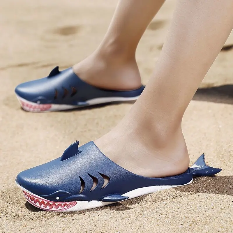 Top Trends: Creative Streetwear Slides Men Red Shark Slipper Summer Blue Slides Male Boys Outdoor Beach Shoes Man Fish Slippers For Swimming Shoppable Styles