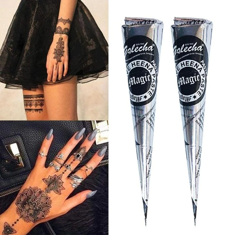 Top Trends: 1pc Waterproof Natural Indian Henna Tattoo Ink Black Mehndi Paste Cones Body Art Sticker Mehndi Body Paint Temporary Tattooes Shoppable Styles