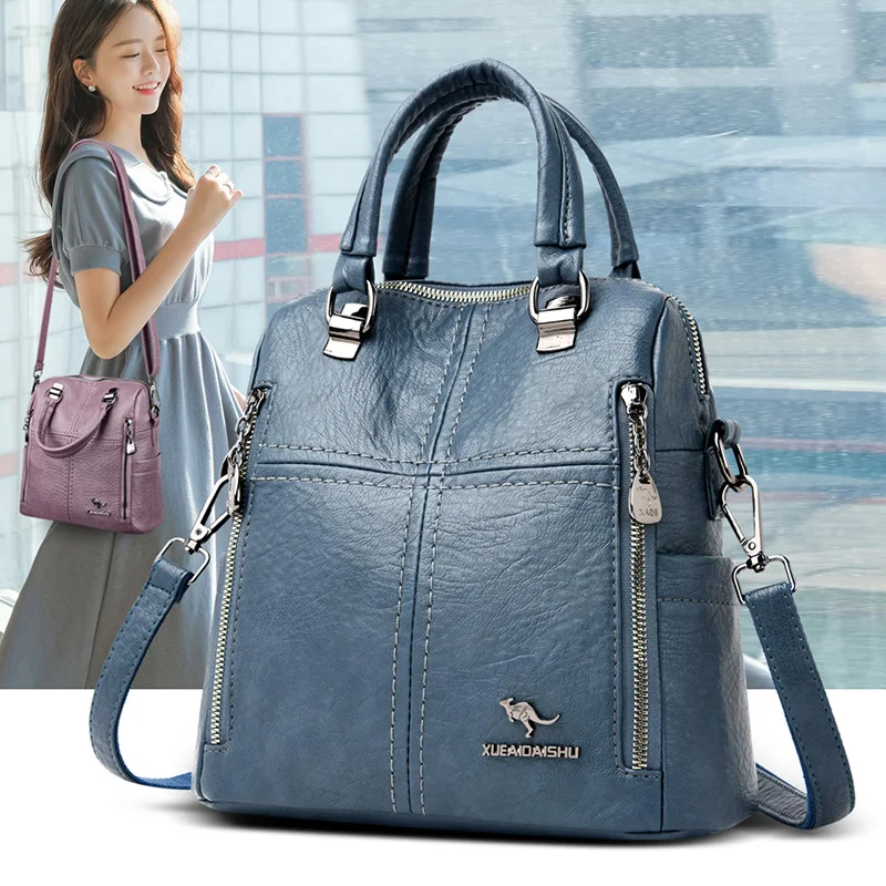 Top Trends: 2024 New High Quality Leather Backpack Women Shoulder Bag Multifunction Travel Bagpack School Bags For Teenagers Girls Mochila Shoppable Styles