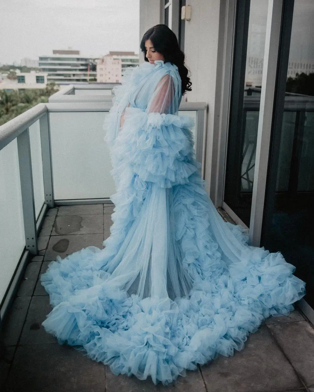 Top Trends: Light Sky Blue Maternity Dress Robes For Photo Shoot Or Baby Shower Photography Robe Ruffle Tulle Chic Women Prom Gowns Ruffles Shoppable Styles