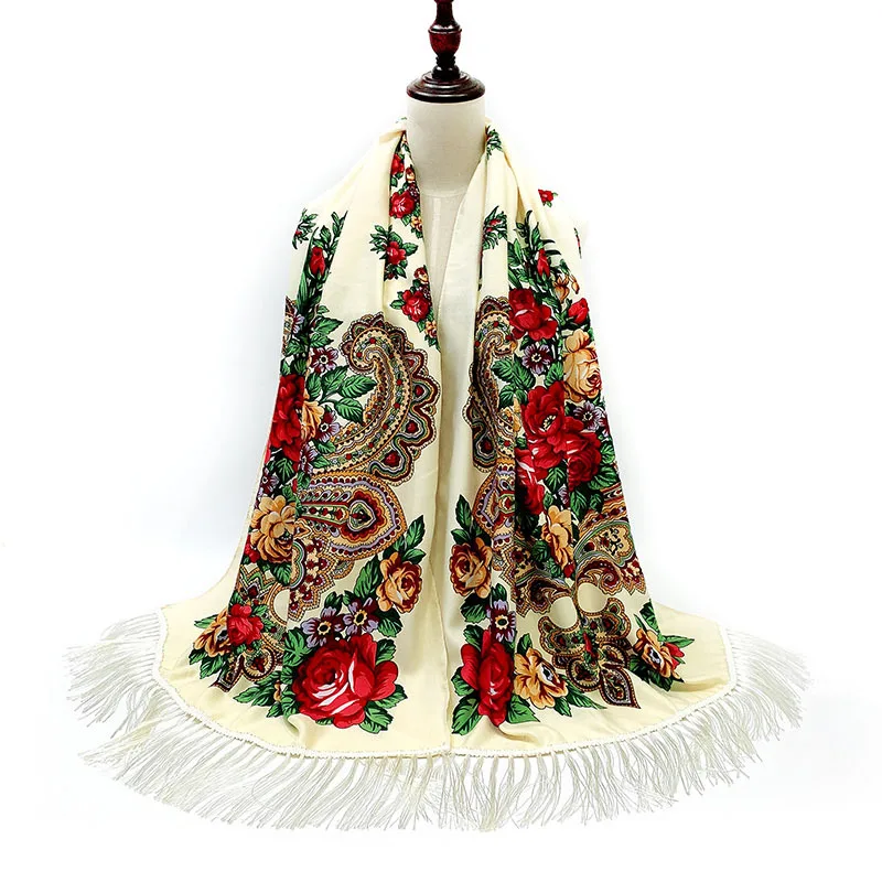 Top Trends: Ukrainian Russian Scarf Winter Female Handkerchief Women Wrap Shawl Babushka Long Hijab Floral Pattern Dupatta Polish Fringed Shoppable Styles