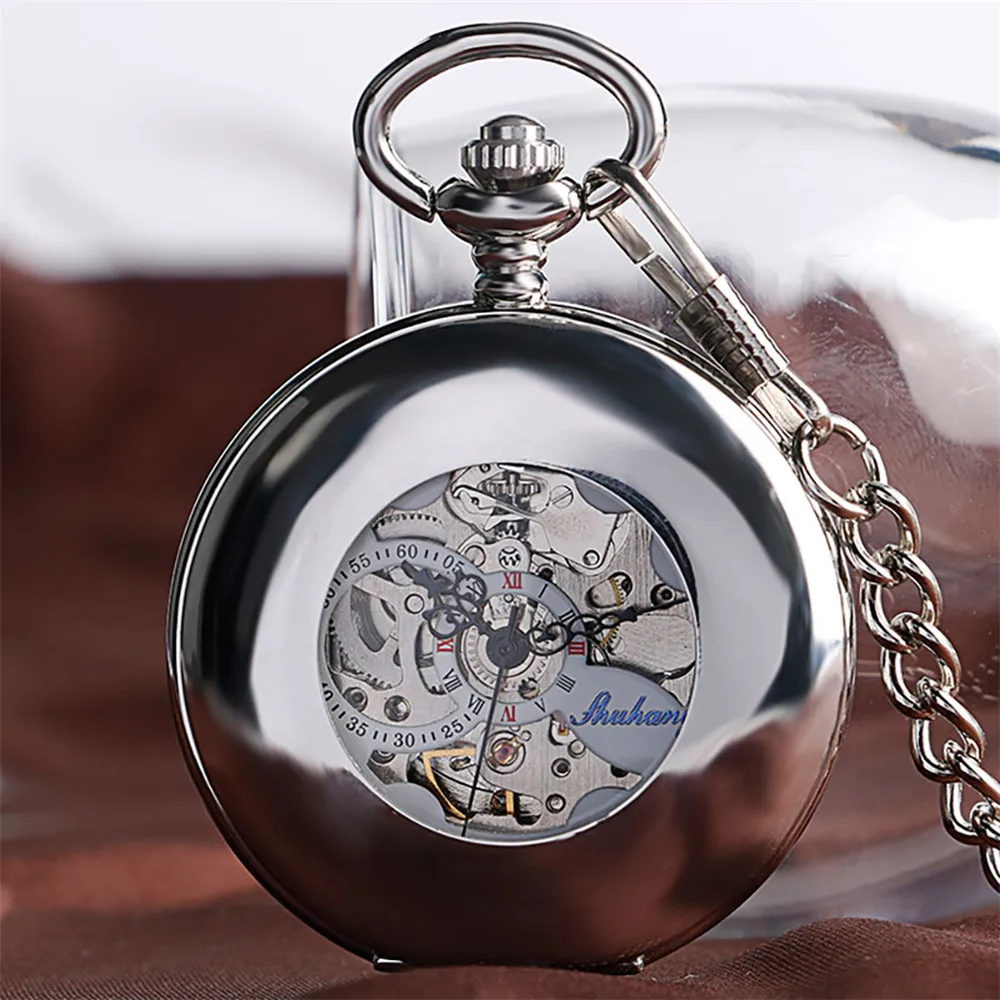 Top Trends: Polishing Smooth Silver / Black / Bronze Self Winding Mechanical Pocket Watch Hollow Circle Cover Retro Automatic Pendant Timepiece Shoppable Styles