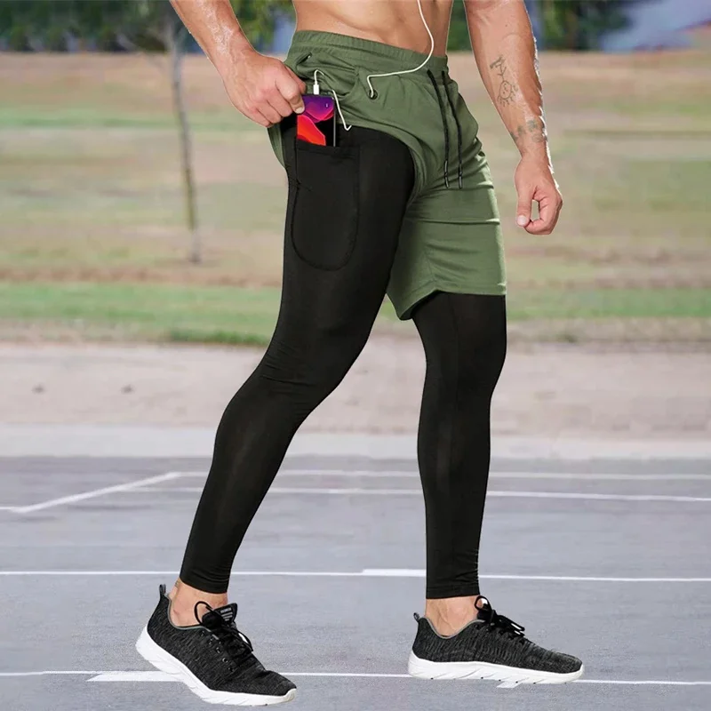 Top Trends: Men Gym Leggings Sweatpants Quick Dry Running 2 In 1 Compression Elastic Track Pants Workout Seamless Joggers Tights Sport Man Shoppable Styles