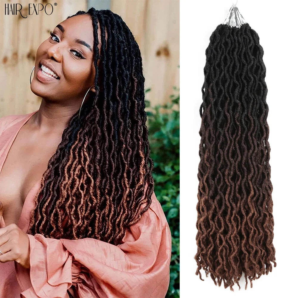 Top Trends: 18"24"Synthetic Faux Locs Crochet Braids Hair Wave Gypsy Locs Ombre Soft Afro Curly Dreadlocks Hair Extensions For Black Women Shoppable Styles