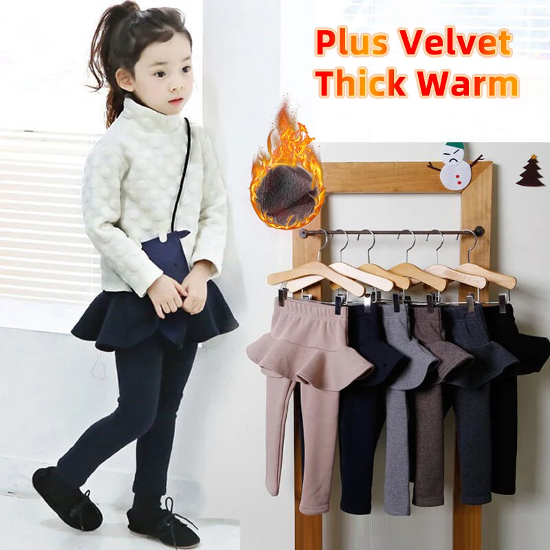 Top Trends: Kids Leggings For Toddler Baby Girls Pants Warm Winter Fake Two Skirt-Pants Children Trousers Cotton Velvet Thick Legging 2-10 Y Shoppable Styles