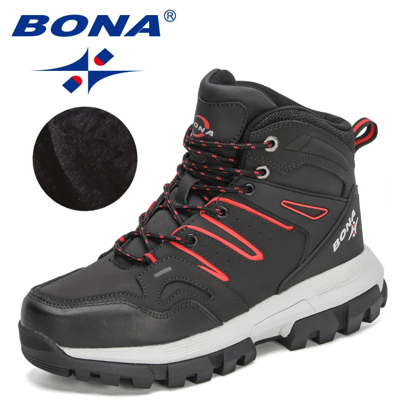 Top Trends: BONA 2022 New Designers Action Leather Brand Winter Warm Snow Boots Men Plush High Quality Hiking Boots Man Outdoor Footwear Shoppable Styles