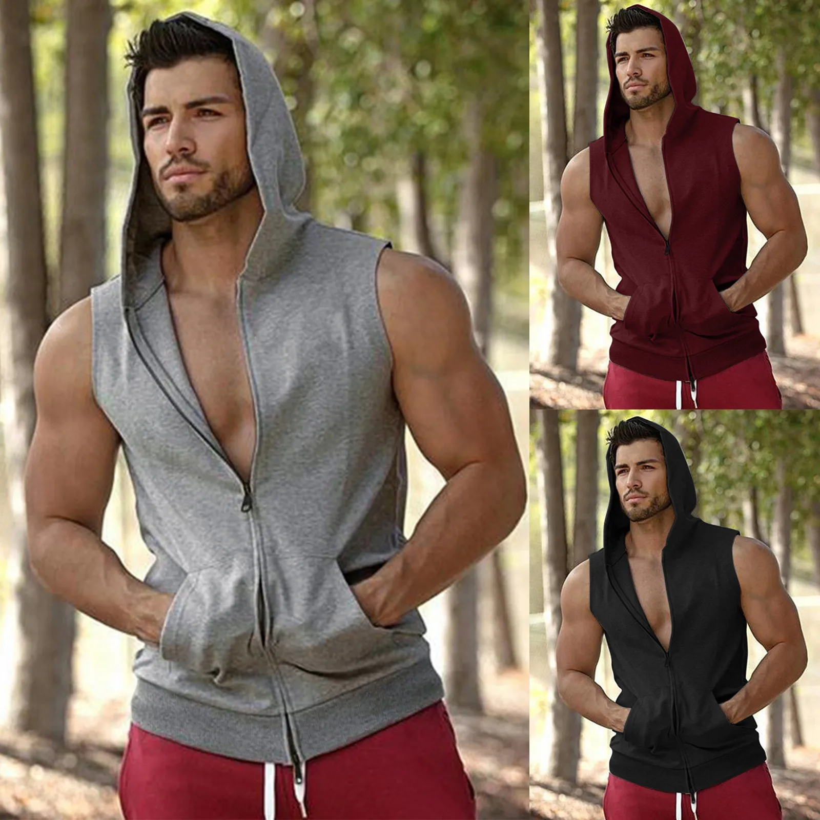 Top Trends: Brand Gyms Hooded Double Zipper Tank Tops Men Bodybuilding Cotton Sleeveless Vest Sweatshirt Fitness Workout Sportswear Top Male Shoppable Styles