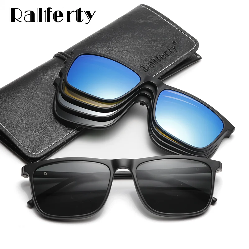 Top Trends: Ralferty Magnetic Sunglasses Men 5 In 1 Polarized Clip On Sunglass Women Square Sunglases Ultra-Light Night Vision Glasses A8804 Shoppable Styles