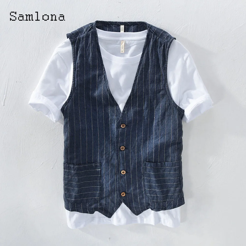 Top Trends: Plus Size Men Fashion Leisure Vest Clothing 2021 Single Breasted Tops Short Sleeve Casual Male Linen Shirt Outerwear Homme 3XL Shoppable Styles