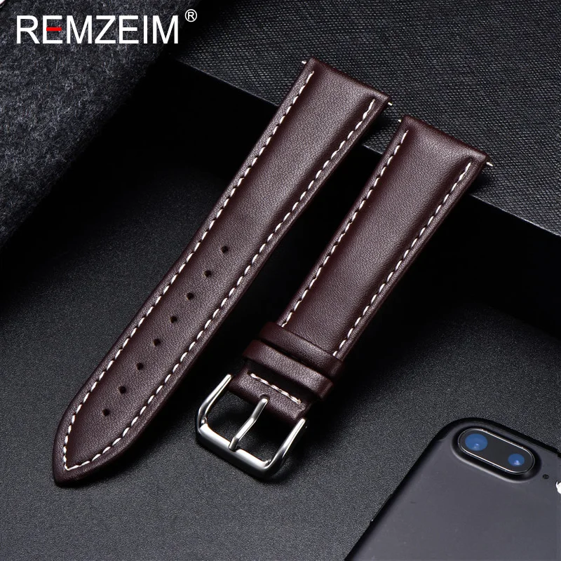 Top Trends: REMZEIM Watch Band Genuine Leather Straps Watchbands 18mm 20mm 22mm 24mm Watch Accessories Women Men Brown Black Belt Band Shoppable Styles