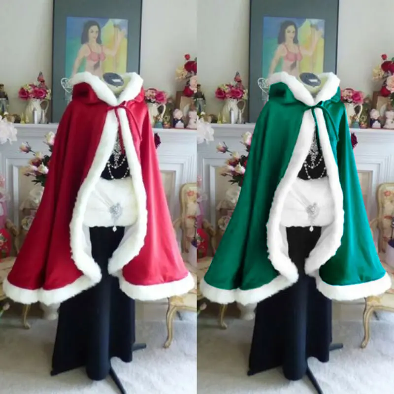 Top Trends: Women Fluffy Trim Velvet Hooded Cloak Santa Claus Cape Outwear Halloween Christmas Fancy Cosplay Costumes Shoppable Styles