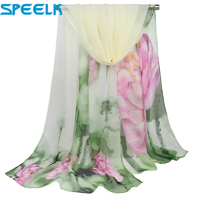 Top Trends: New Lotus Oil Painting Scarves Women Thin Long Shawl Scarf Lady Autumn Printed Silk Wraps Female Flower Hijab Stoles Wholesale Shoppable Styles