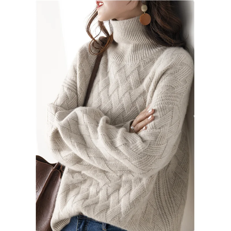 Top Trends: Autumn And Winter Turtleneck Cashmere Sweater Woman 2021 New Style Languid Breeze Loose Thick Pullover Underlay Wool Sweater Shoppable Styles - Image 4