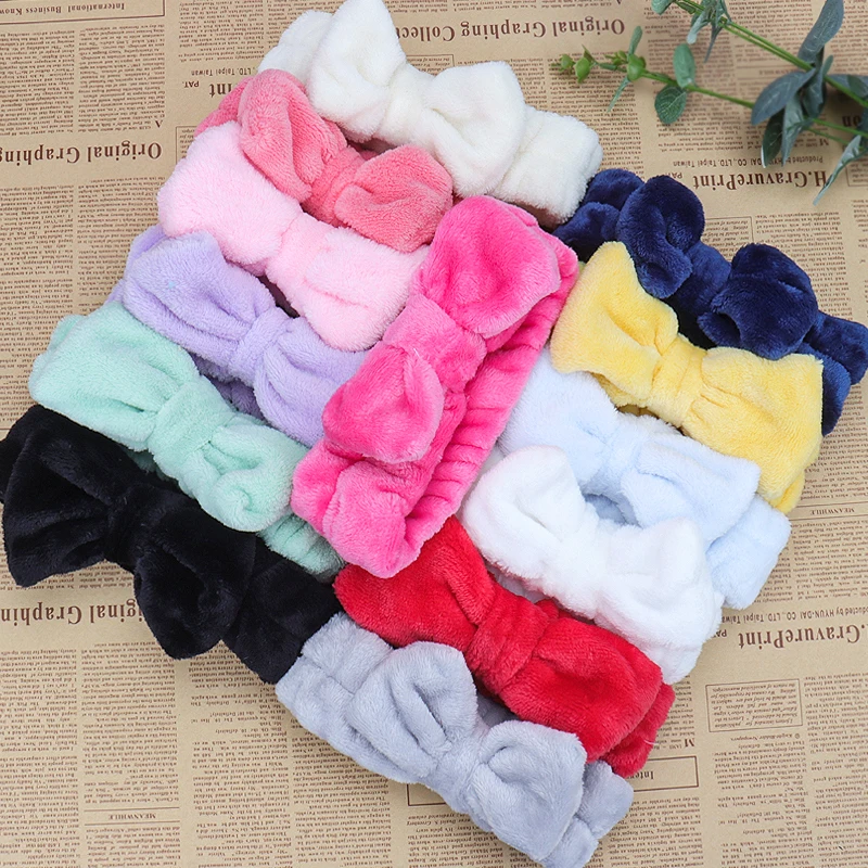 Top Trends: Soft Bow Spa Flannel Cosmetic Headbands Soft Color Fluffy Bowknot Elastic Hair Band Hairlace For Women Shower Makeup Headbands Shoppable Styles