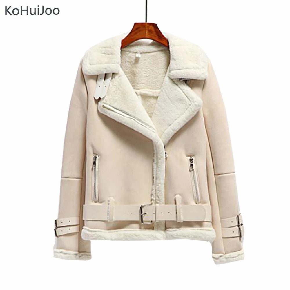 Top Trends: KoHuiJoo Winter Suede Jacket Women Thick Warm Fashion Zipper Motorcycle Lambs Wool Coat Female Shearling Overcoat Shoppable Styles