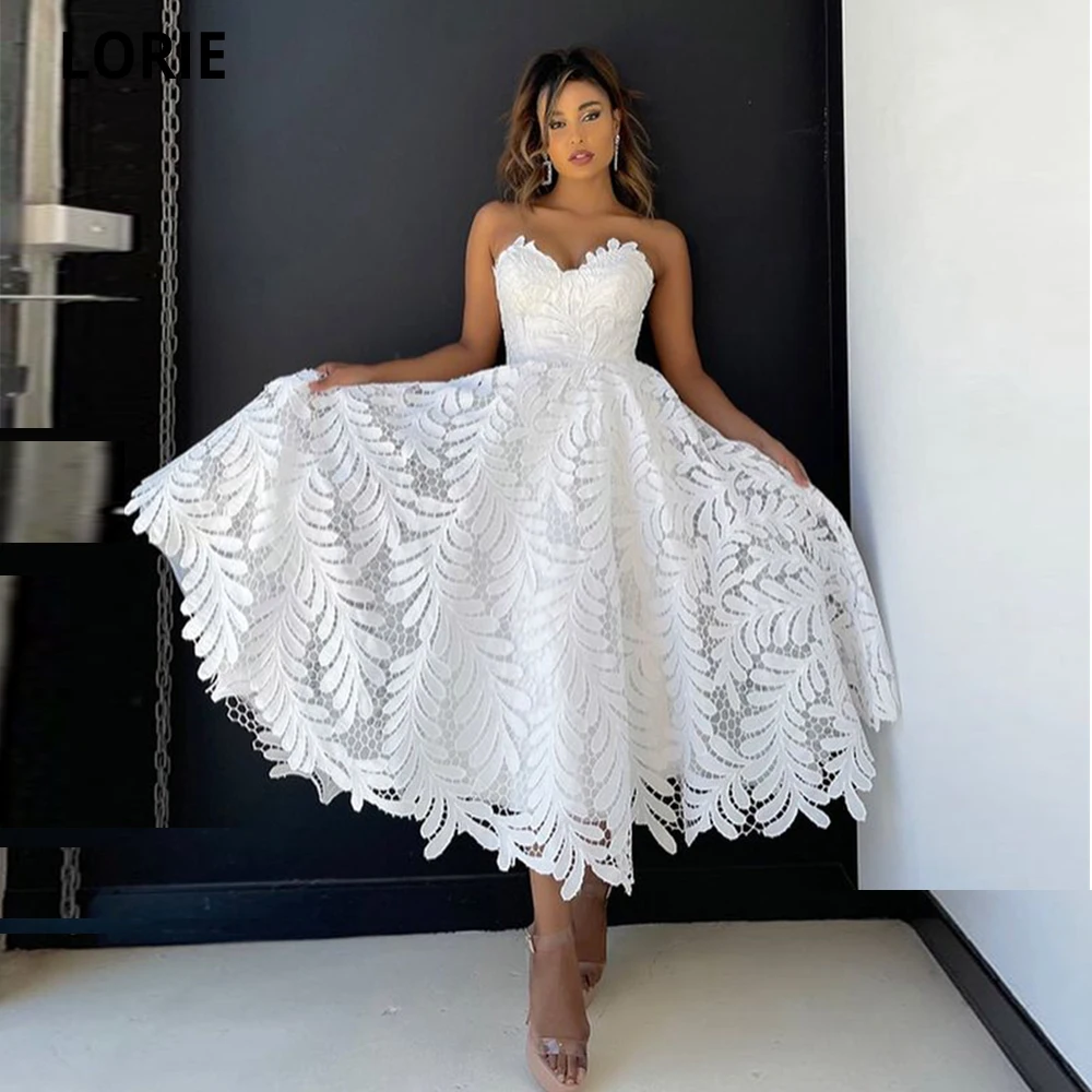 Top Trends: Lorie Simple A Line Lace Wedding Dress 2021 Off The Shoulder Sweetheart Tea Length Bridal Gowns Engagement Party Robe De Mariee Shoppable Styles