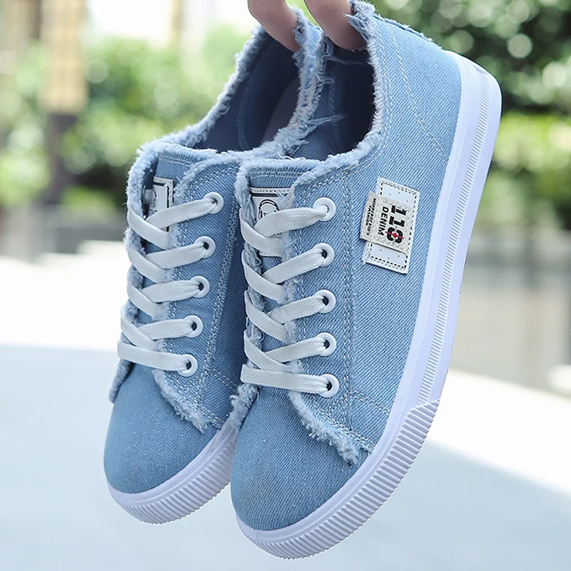 Top Trends: Women's Canvas Shoes Casual Lace-Up Denim Shoe Summer Tennis For Girl Flat Vulcanized Shoes White Women's Sneakers 2022 Shoppable Styles