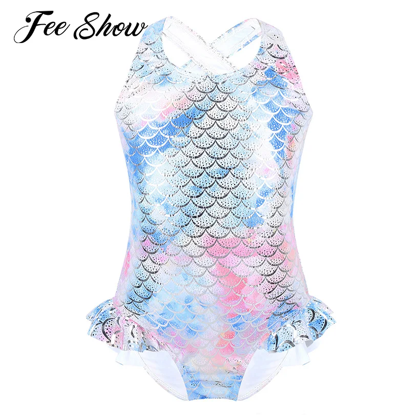 Top Trends: Kids Girls One-piece Swimsuits Brazilian Swimming Beachwear Sparkly Mermaid Fish Scales Pattern Swimsuit Swimwear Bathing Suits Shoppable Styles