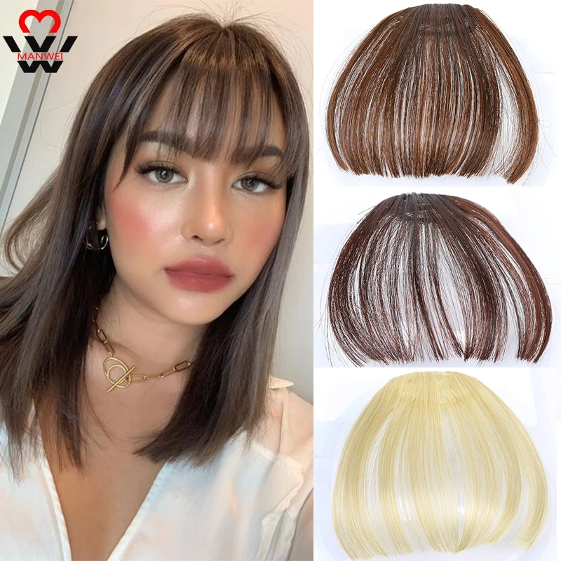 Top Trends: MANWEI Straight Light Brown Dark Brown Blunt Air Bangs Front Hair Fringes Bangs Clip In Neat Women 1 Clip Hairpieces Shoppable Styles