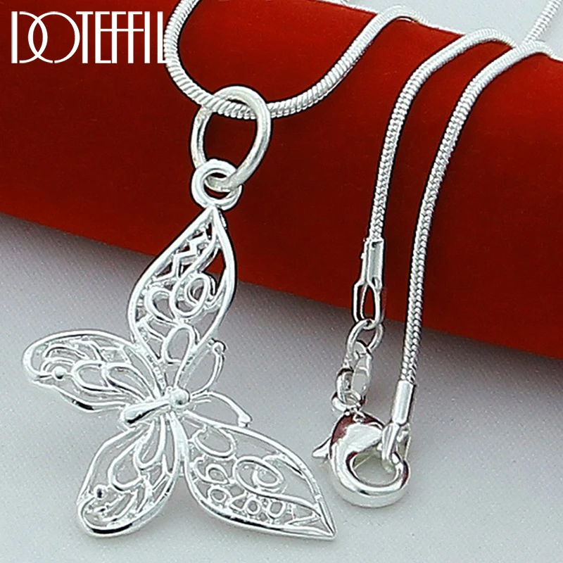 Top Trends: DOTEFFIL 925 Sterling Silver Butterfly Pendant Necklace 18 / 20 / 22 / 24 / 28 / 30 Inch Snake Chain For Women Wedding Engagement Jewelry Shoppable Styles