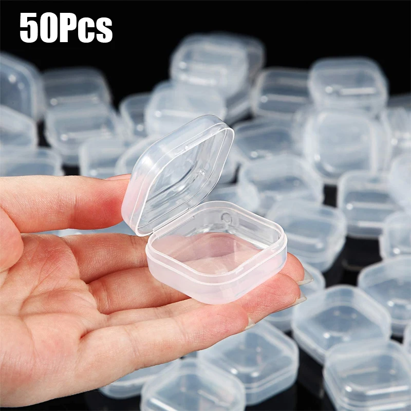 Top Trends: 50Pcs Mini Square Boxes Transparent Plastic Jewelry Storage Case Finishing Container Packaging Storage Box For Earrings Rings Shoppable Styles