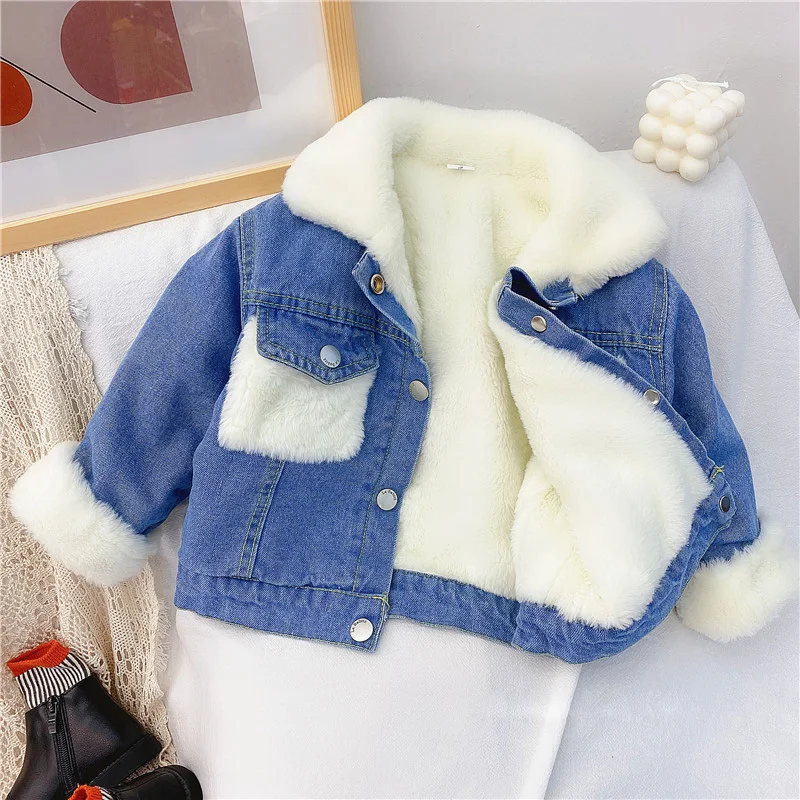 Top Trends: 2-6 Years OId Thick Warm Kids Boys Girls Denim Coat Velvet Fur Jackets Outerwear 2023 New Autumn Winter Children Overcoat Shoppable Styles