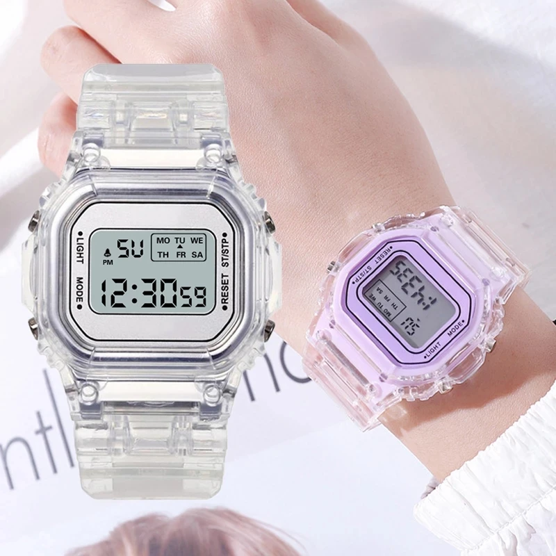 Top Trends: New Fashion Transparent Digital Watch Square Women Watches Sports Electronic Wrist Watch Reloj Mujer Clock Dropshipping Shoppable Styles