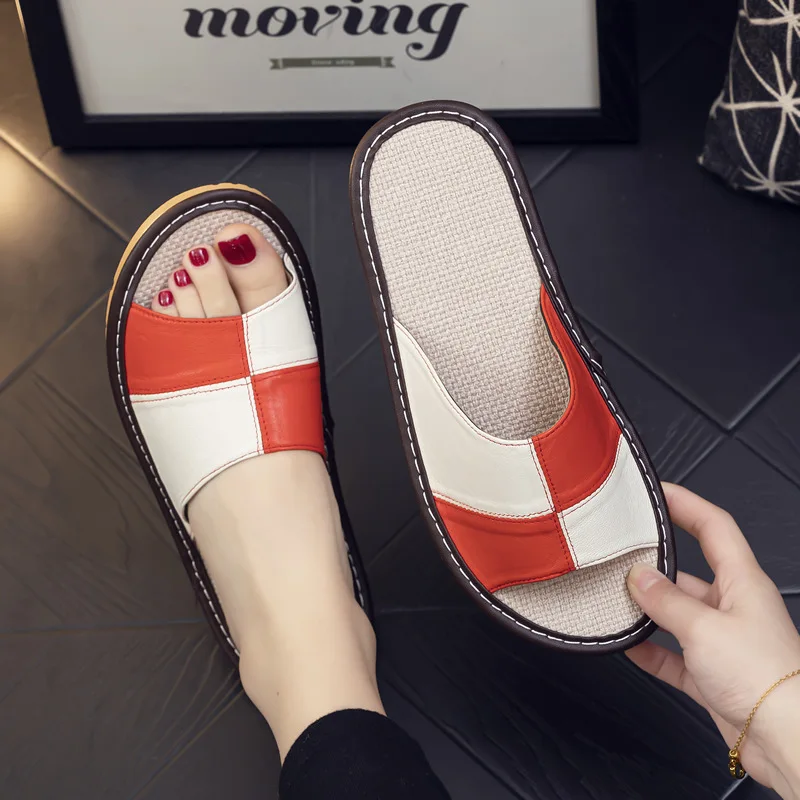 Top Trends: Light Luxury Genuine Leather Sheepskin Women's Slippers PVC Rubber Sole Non-Slip Summer Shoes Comfortable Soft Couple Sandals Shoppable Styles